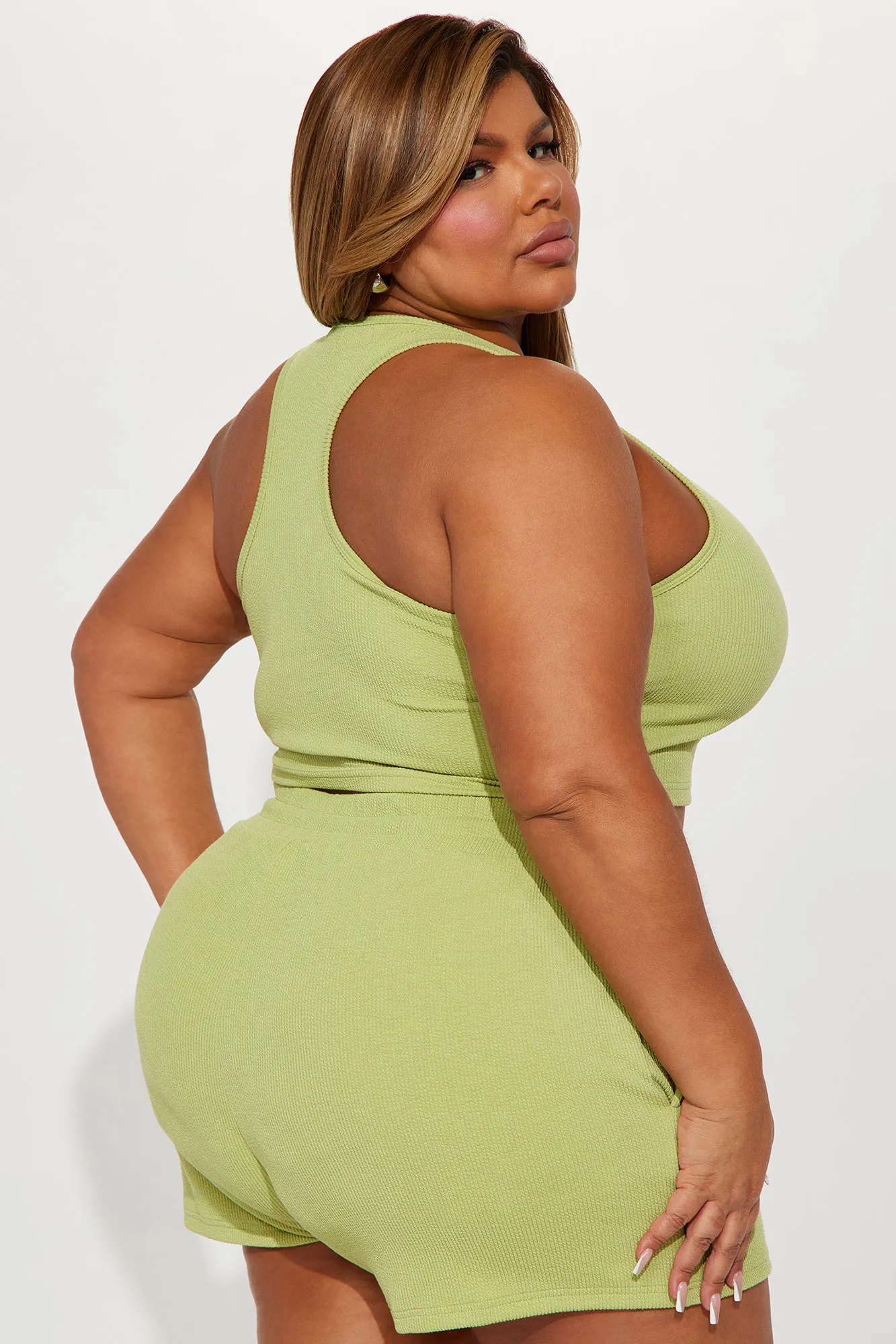 All The Feels Ribbed Short Set - Chartreuse