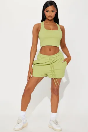 All The Feels Ribbed Short Set - Chartreuse