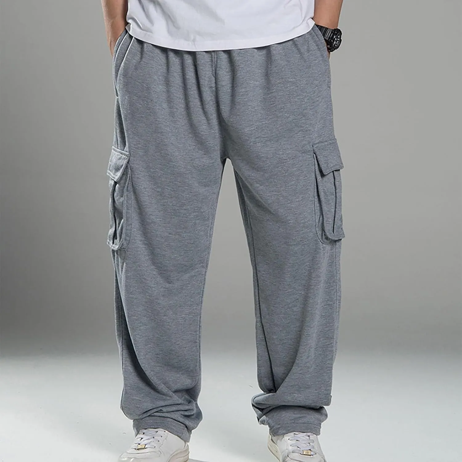 Baggy Cargo Sweatpants for Men Relaxed Fit Athletic Pants Gym Tapered Trousers Fall Casual Pants with Multi Pockets