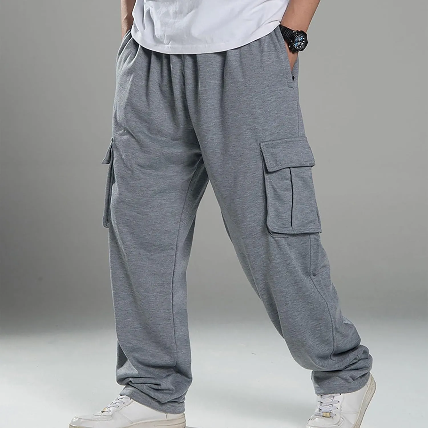 Baggy Cargo Sweatpants for Men Relaxed Fit Athletic Pants Gym Tapered Trousers Fall Casual Pants with Multi Pockets