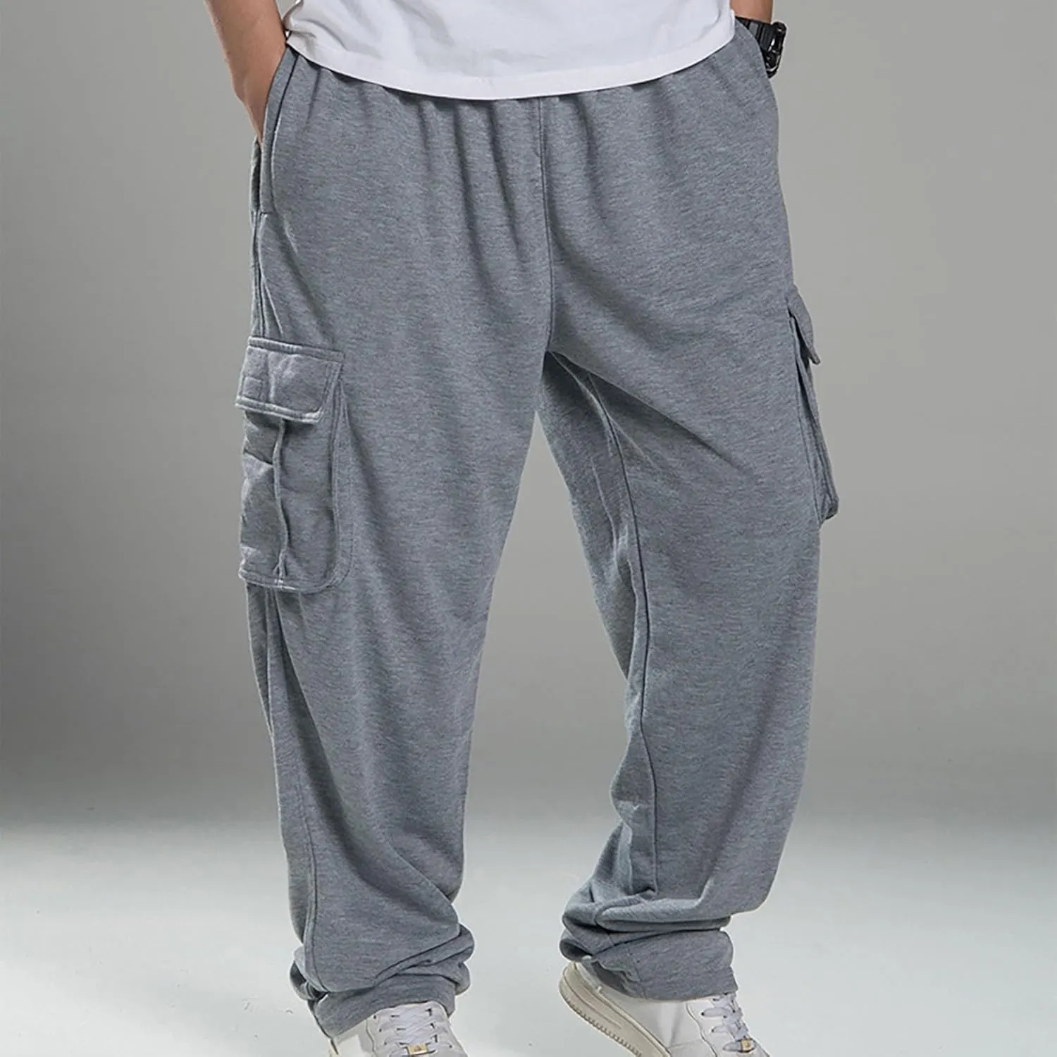 Baggy Cargo Sweatpants for Men Relaxed Fit Athletic Pants Gym Tapered Trousers Fall Casual Pants with Multi Pockets