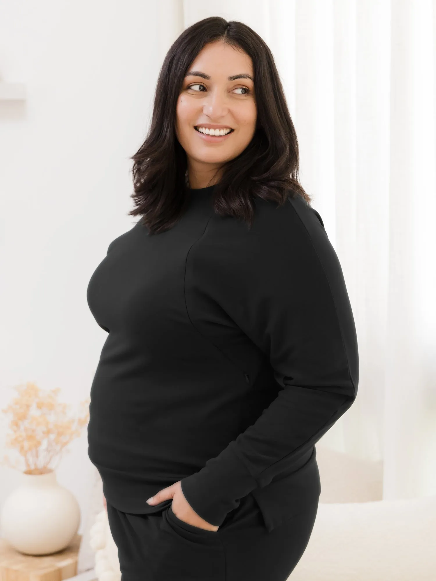 Bamboo Maternity & Nursing Crew Neck Sweatshirt | Black