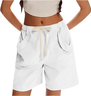 Bermuda Shorts for Women Straight Leg Drawstring High Waisted Chino Shorts with Pockets Summer Vacation Outfits