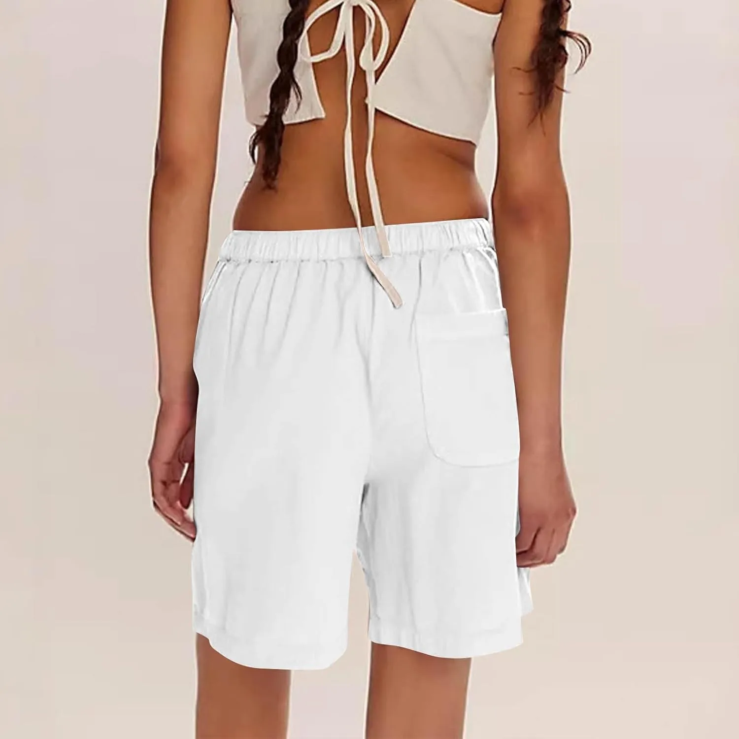 Bermuda Shorts for Women Straight Leg Drawstring High Waisted Chino Shorts with Pockets Summer Vacation Outfits