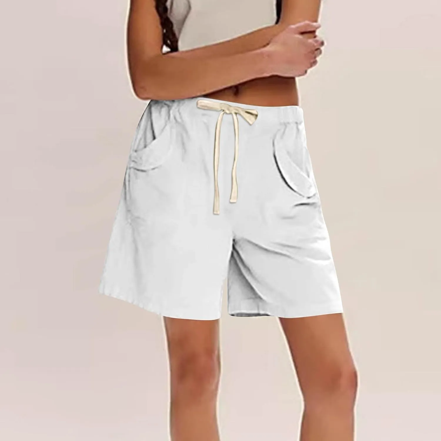 Bermuda Shorts for Women Straight Leg Drawstring High Waisted Chino Shorts with Pockets Summer Vacation Outfits
