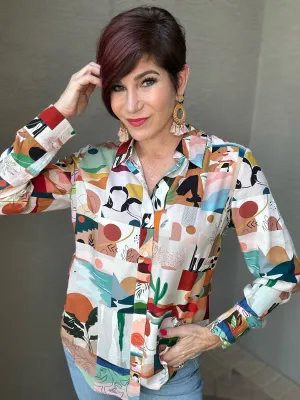 Bohemian Print Long Sleeve Buttondown