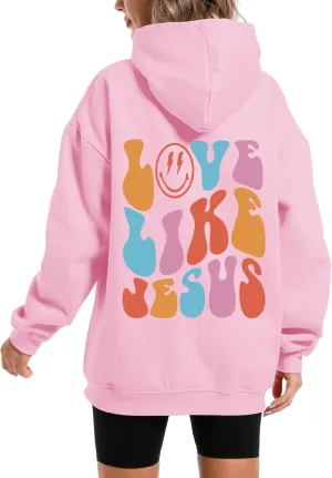 Christian Love Like Jesus Aesthetic Hoodies Oversized Graphic Preppy Sweatshirts for Women Faith Pullover Shirts Top