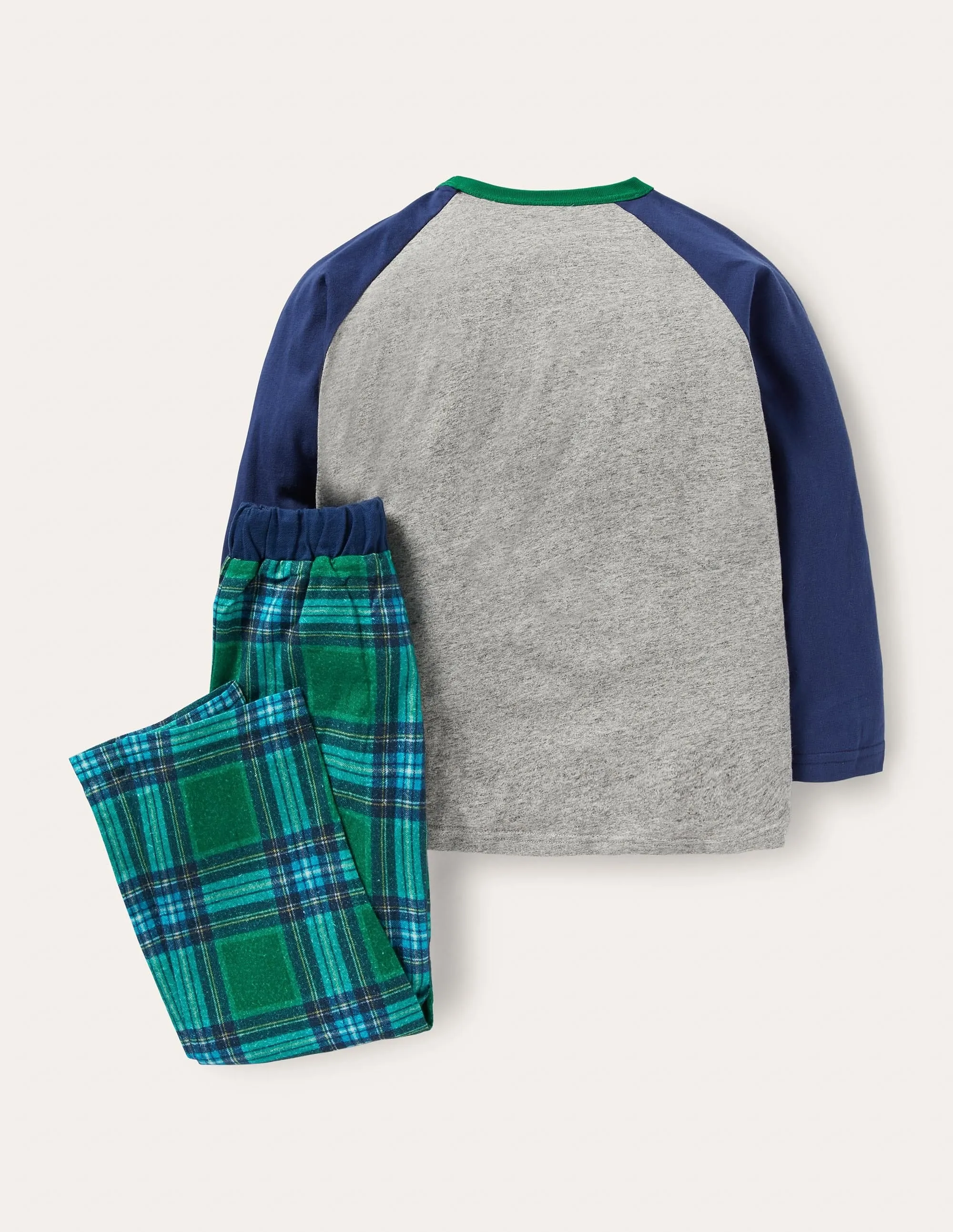 Cosy Brushed Pyjama Set-Grey Marl/Forest Green