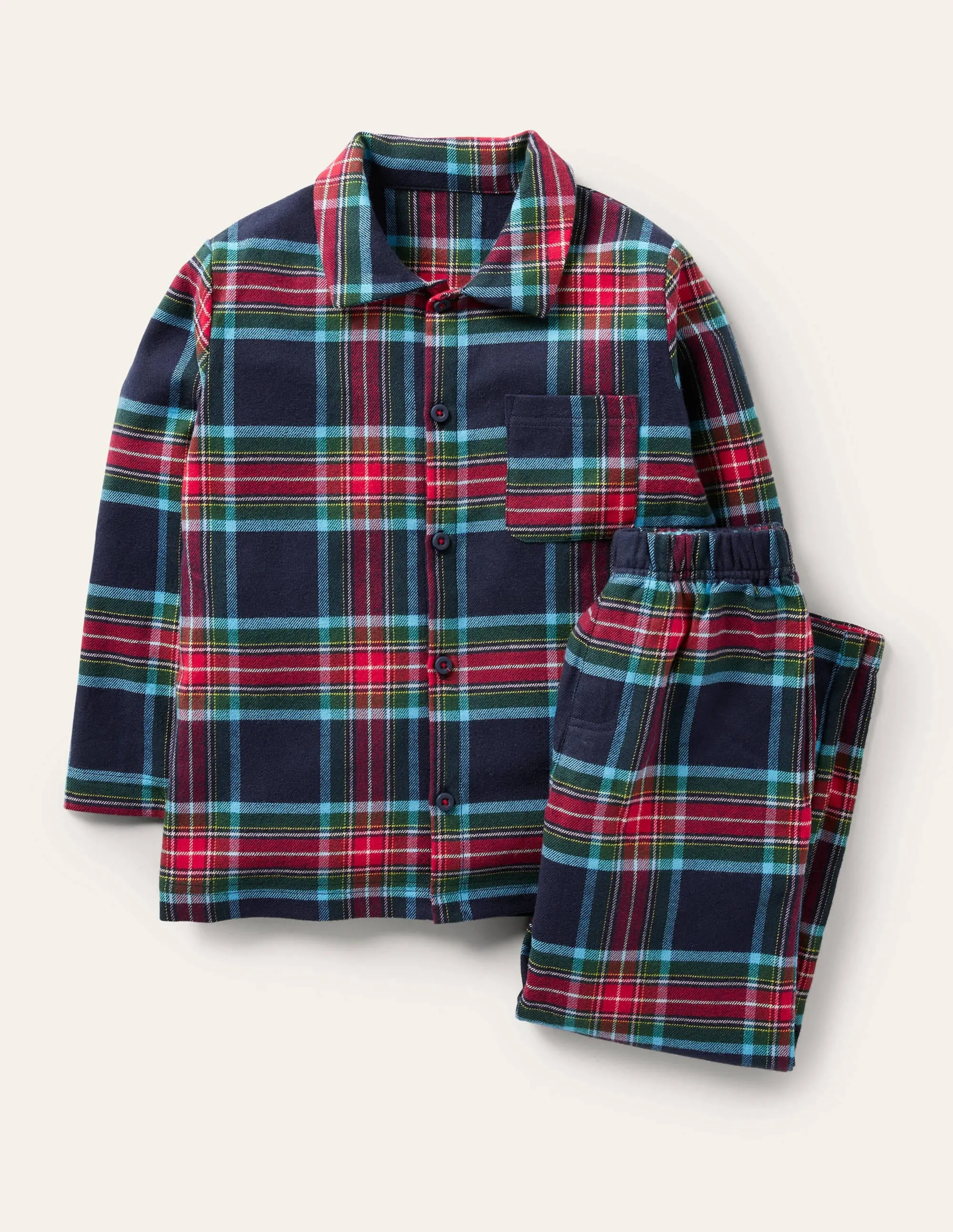 Cosy Brushed Woven Pyjama Set-College Navy/Rockabilly Red