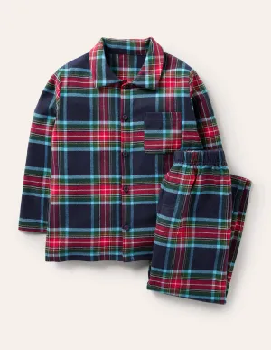 Cosy Brushed Woven Pyjama Set-College Navy/Rockabilly Red