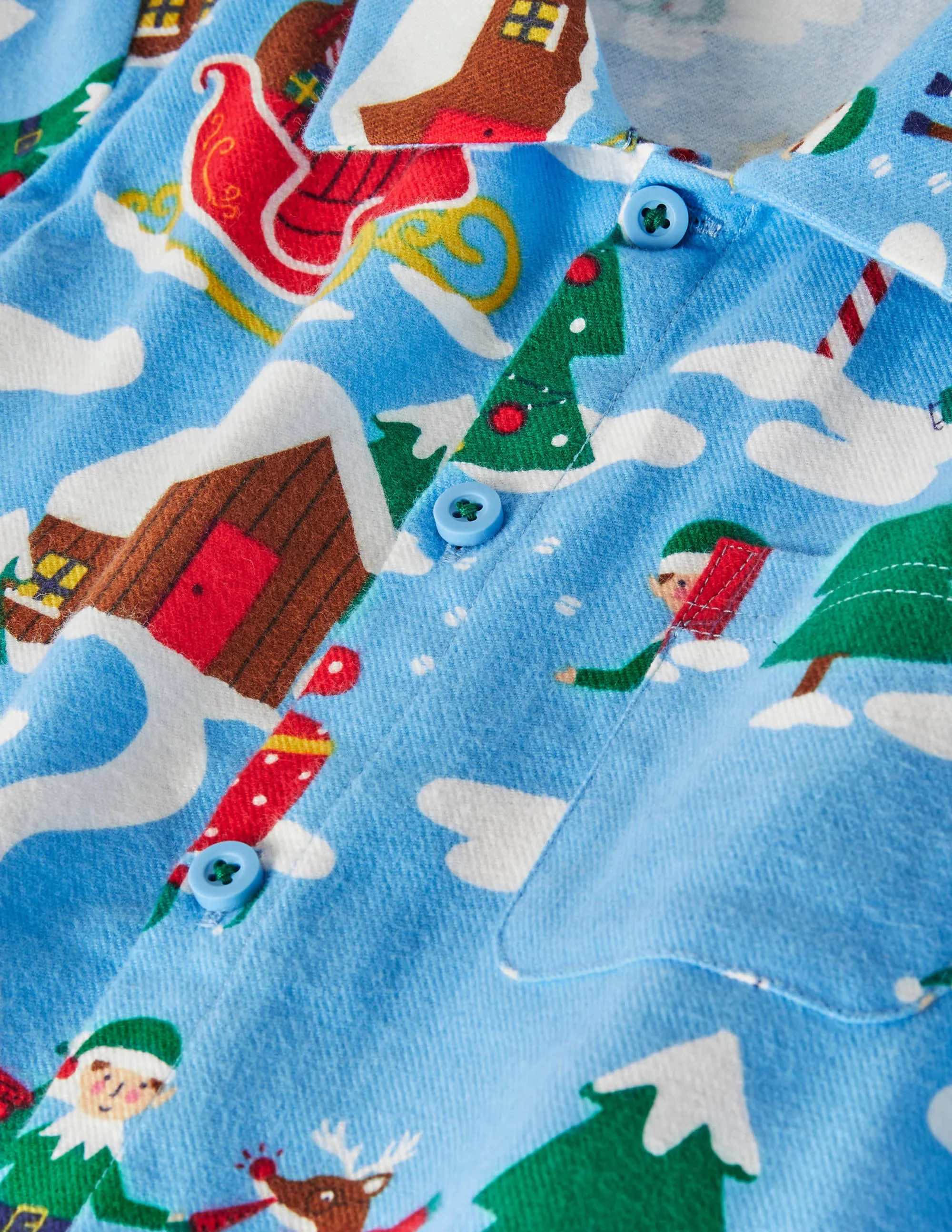 Cosy Brushed Woven Pyjama Set-Surfboard Blue Busy Elves