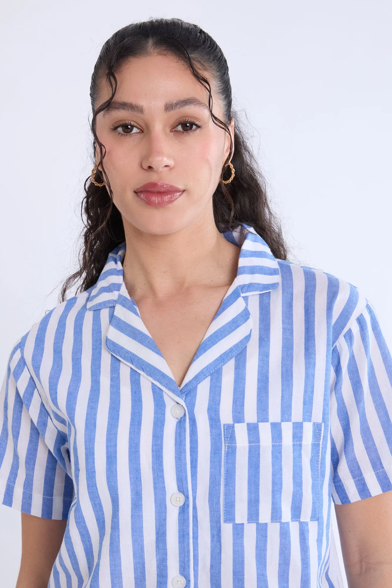 Cotton Pajama Striped Dad Shirt