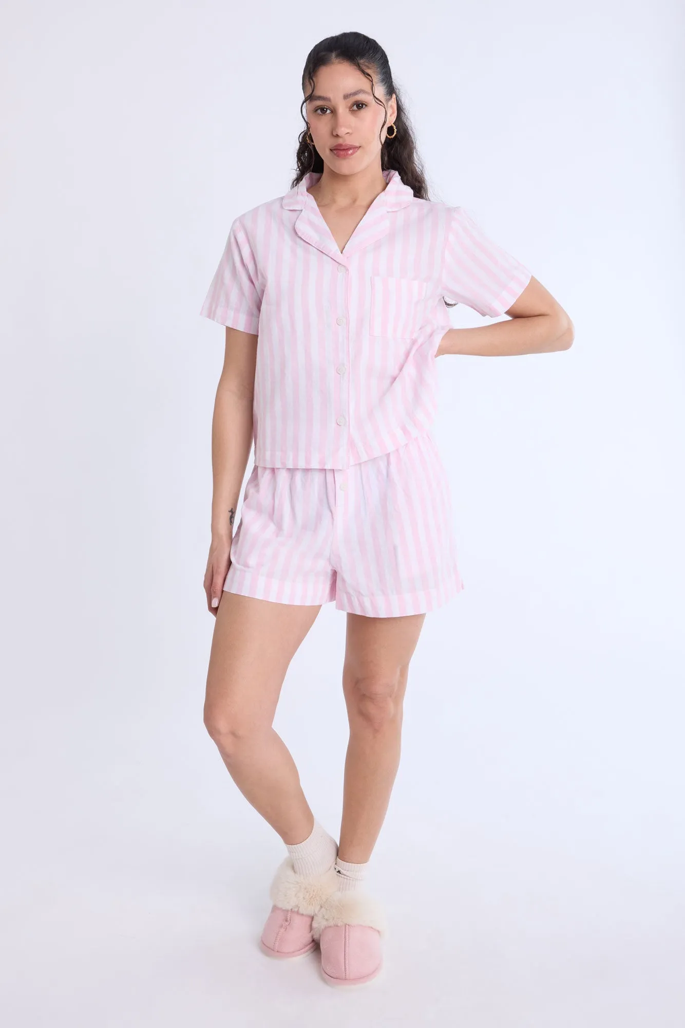 Cotton Pajama Striped Dad Shirt