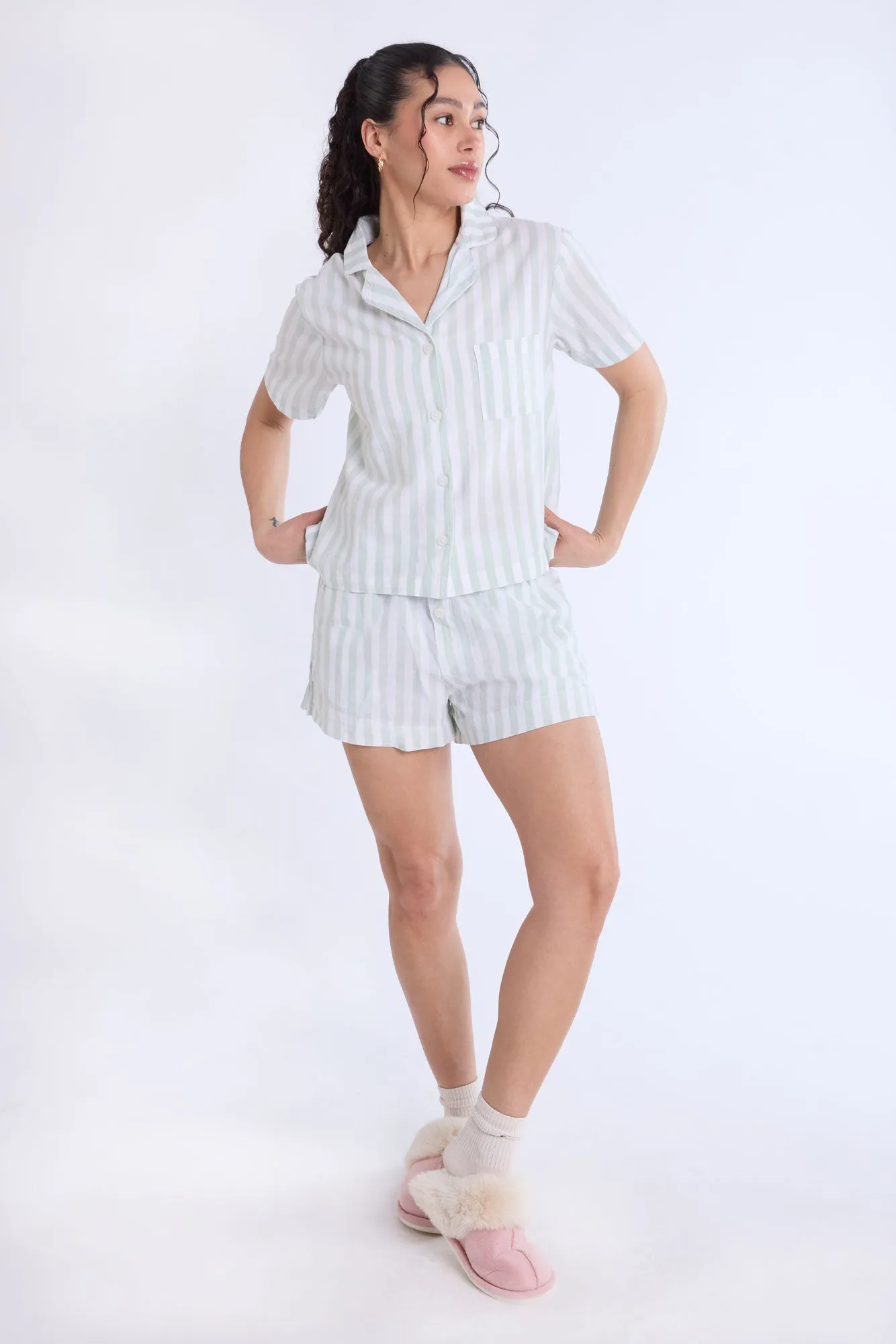 Cotton Pajama Striped Dad Shirt
