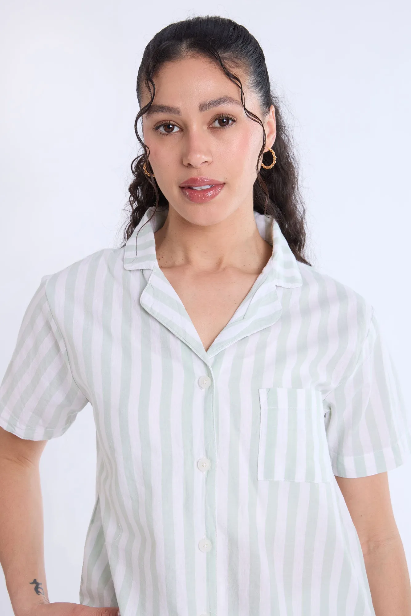 Cotton Pajama Striped Dad Shirt