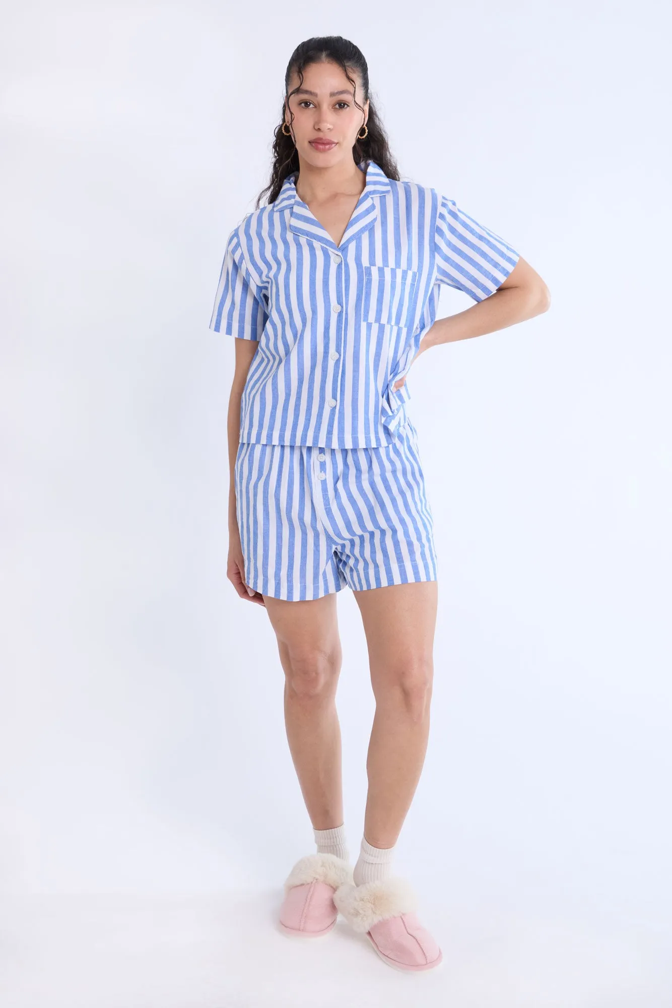 Cotton Pajama Striped Dad Shirt
