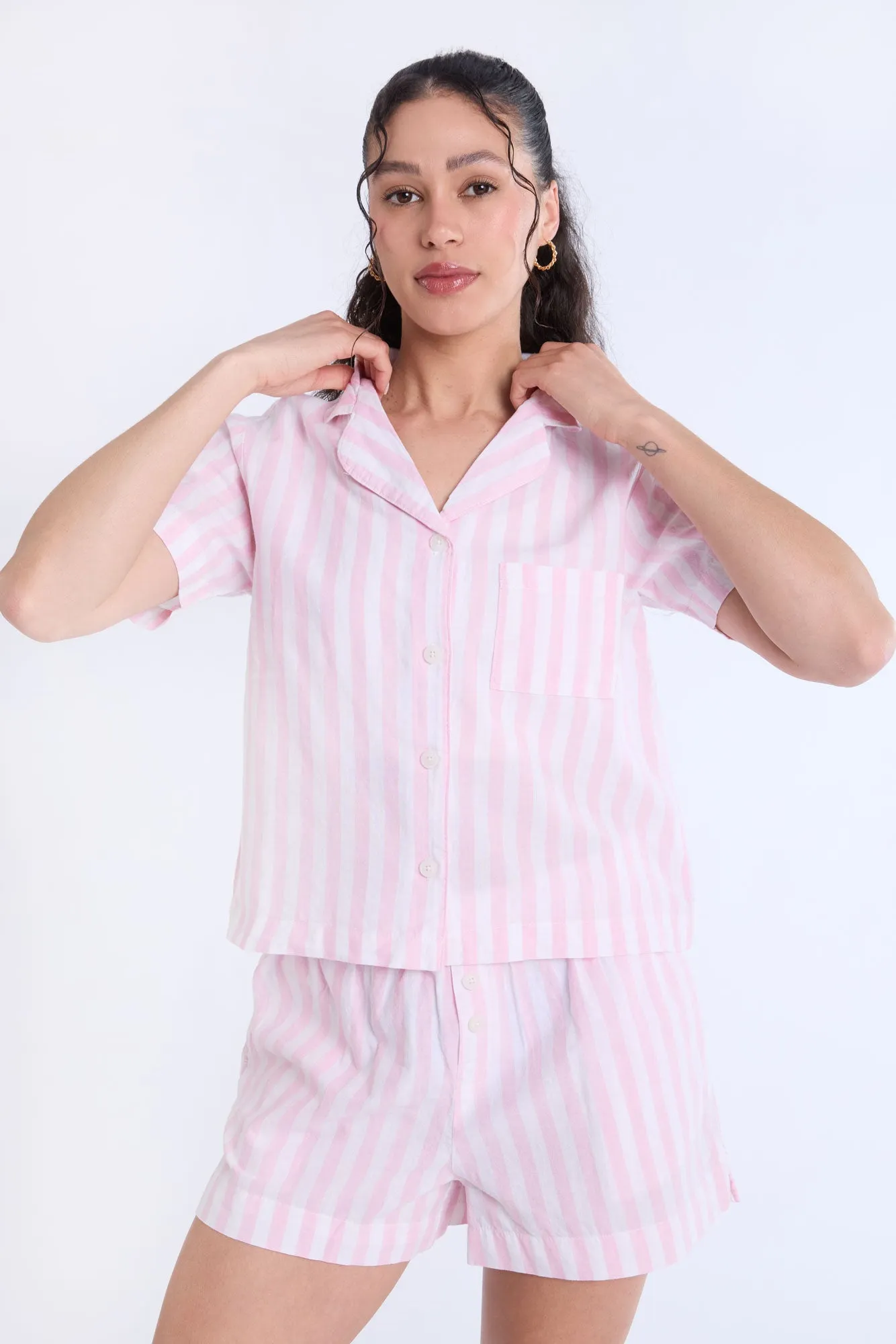 Cotton Pajama Striped Dad Shirt