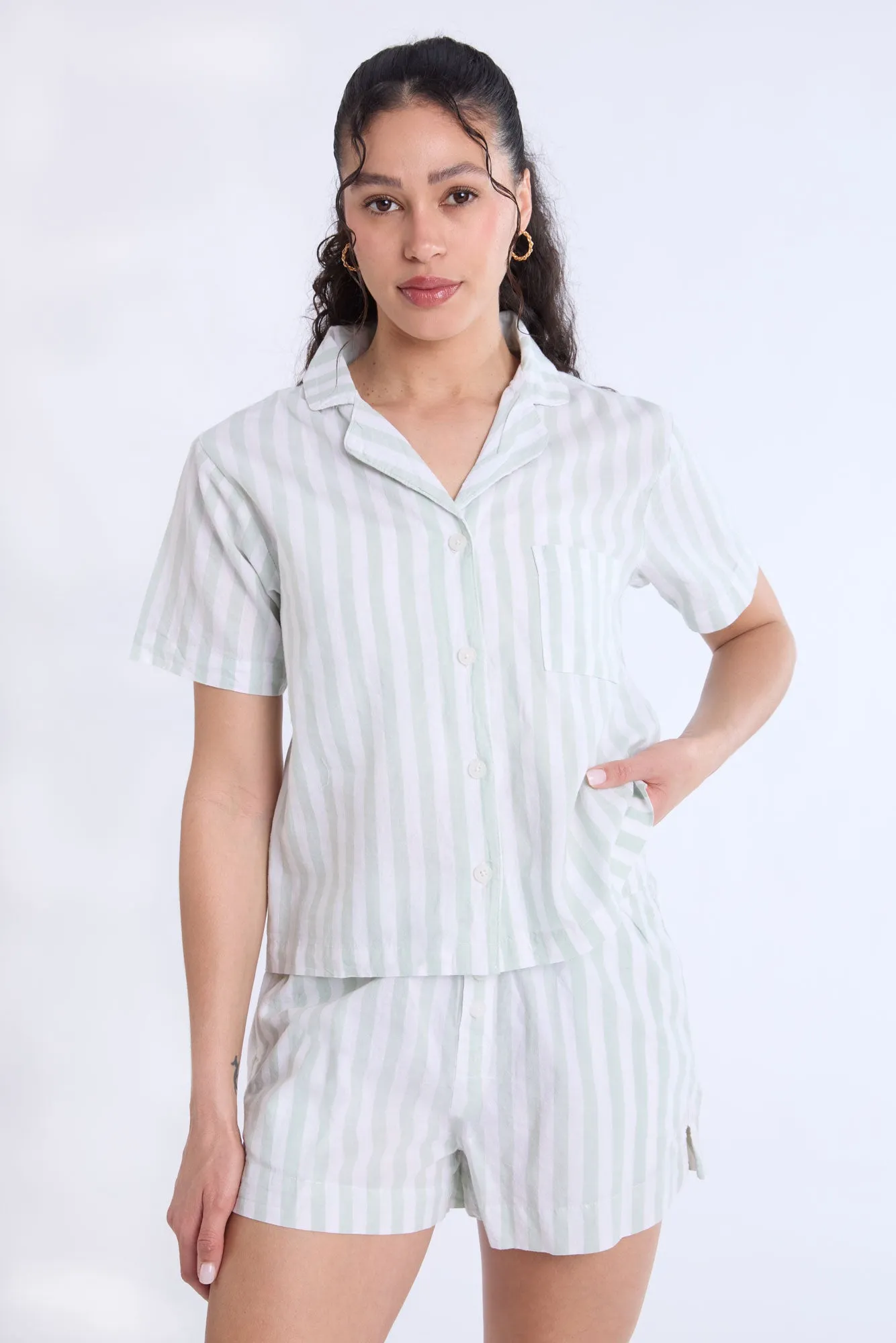 Cotton Pajama Striped Dad Shirt