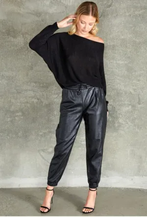 Cuffed Faux Leather Jogger - Black