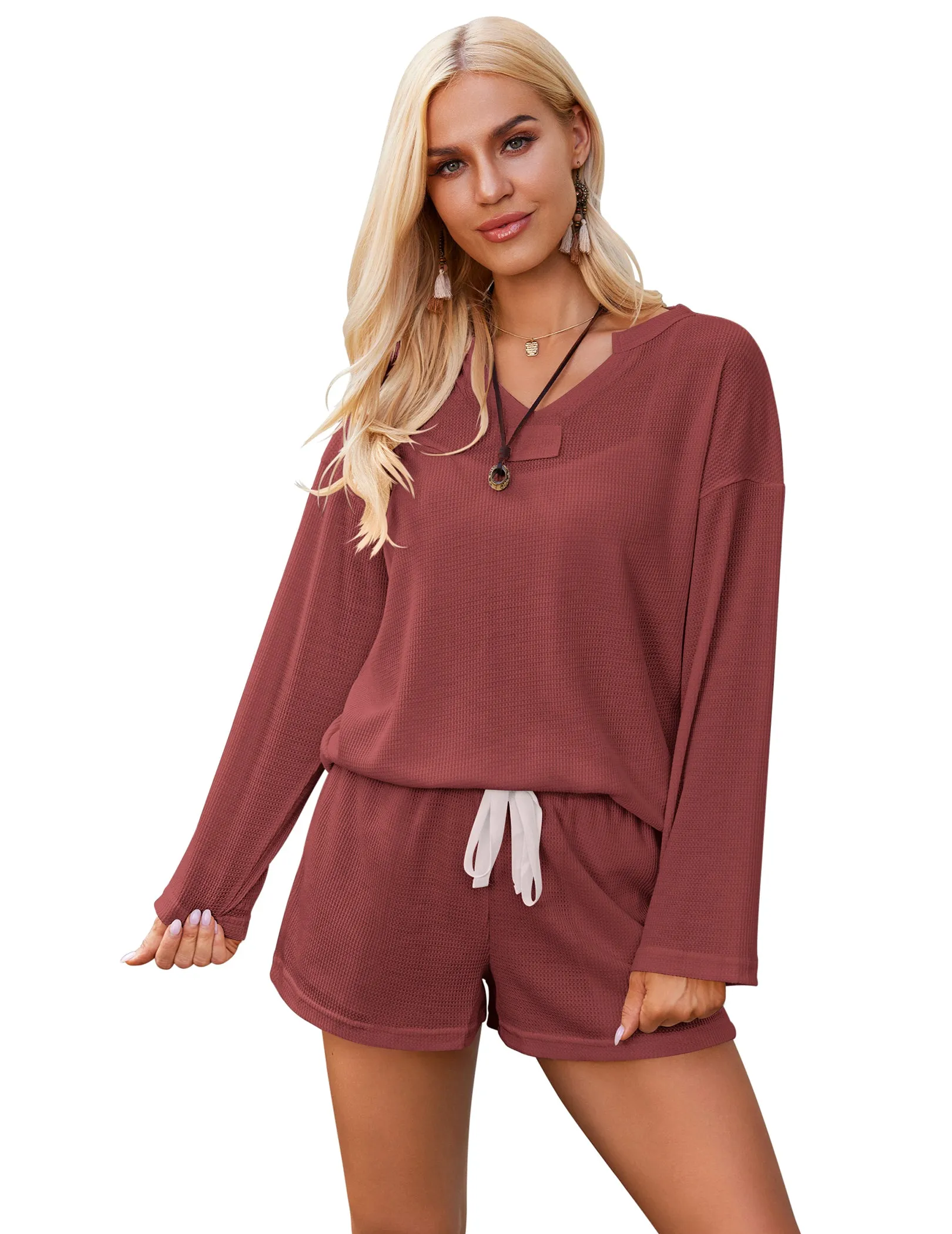 Ekouaer Knit Soft Long Sleeve Pajama Set (US Only)
