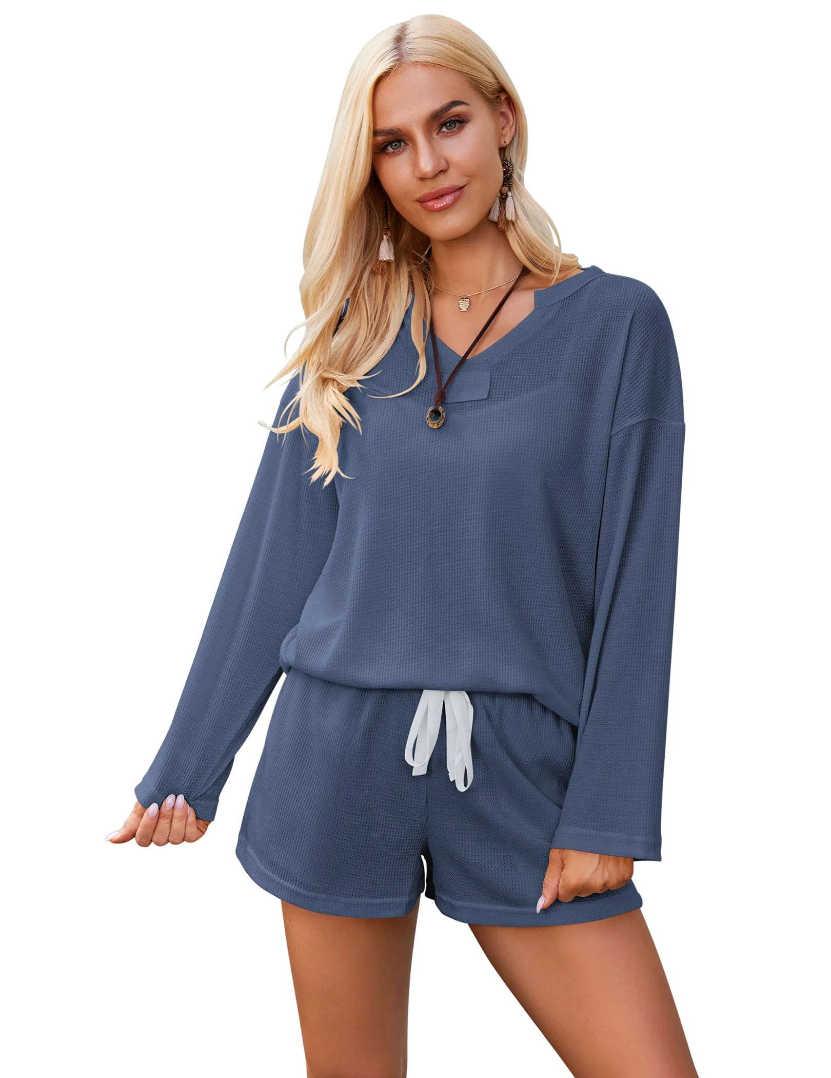 Ekouaer Knit Soft Long Sleeve Pajama Set (US Only)