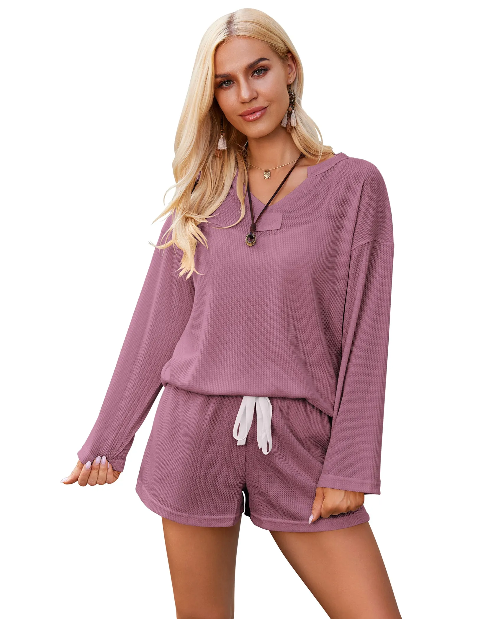 Ekouaer Knit Soft Long Sleeve Pajama Set (US Only)