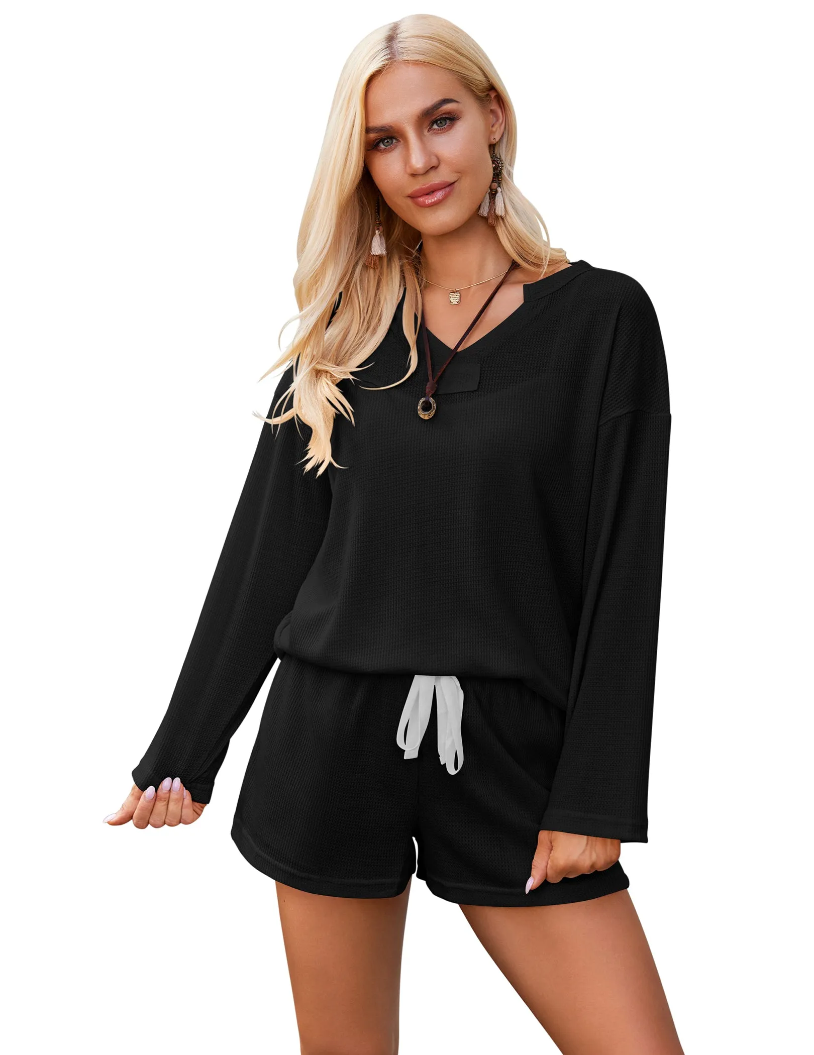 Ekouaer Knit Soft Long Sleeve Pajama Set (US Only)