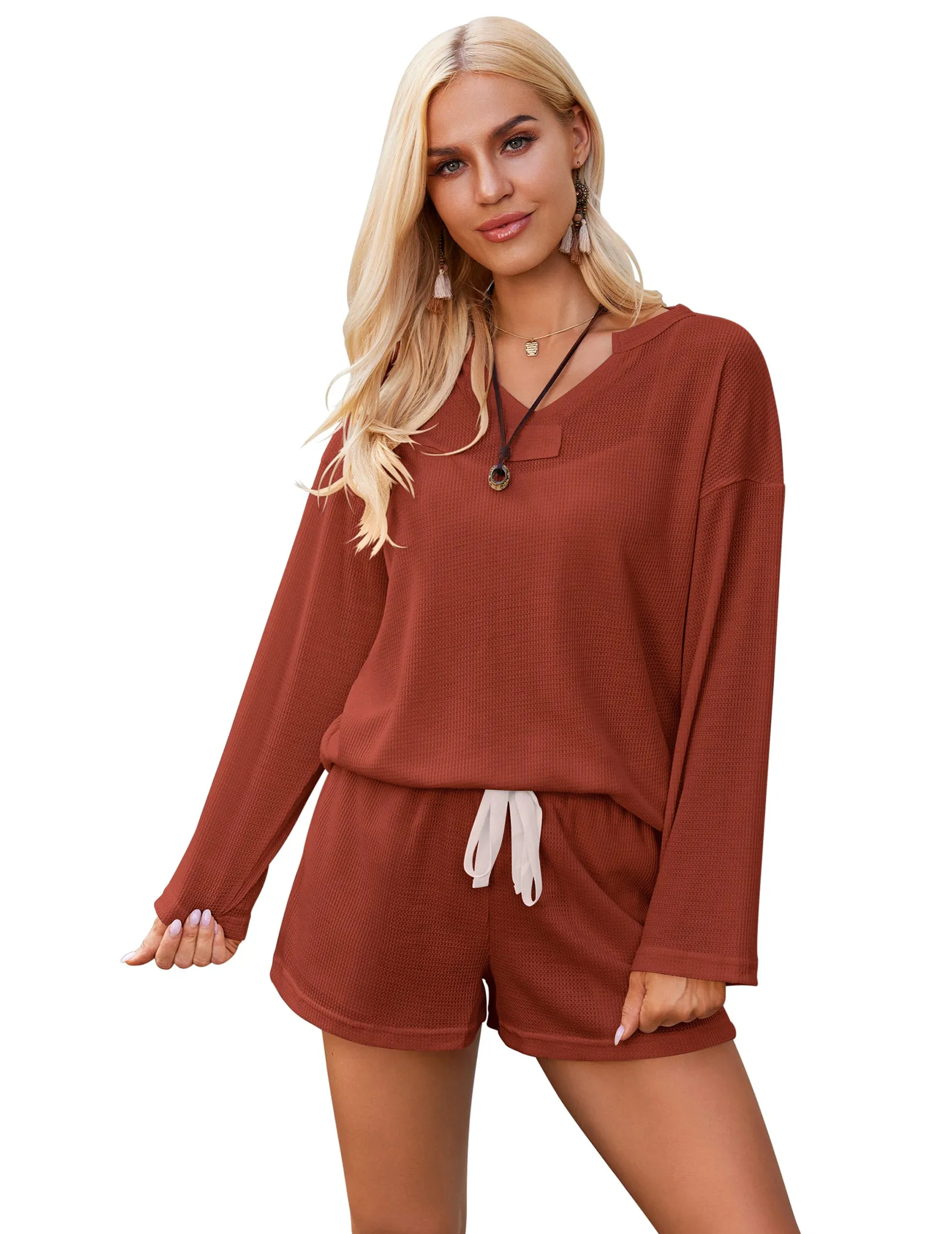 Ekouaer Knit Soft Long Sleeve Pajama Set (US Only)