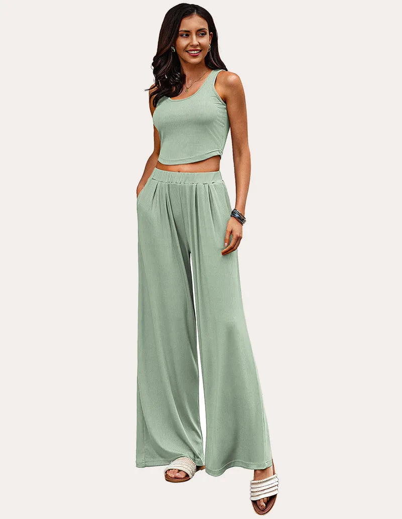 Ekouaer Lounge Ribbed Crop Top Pajama Sets (US Only)