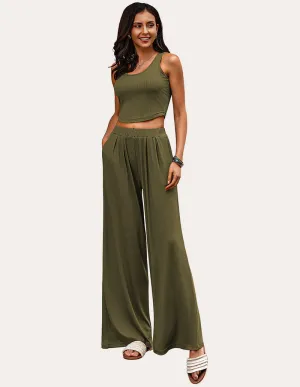 Ekouaer Lounge Ribbed Crop Top Pajama Sets (US Only)