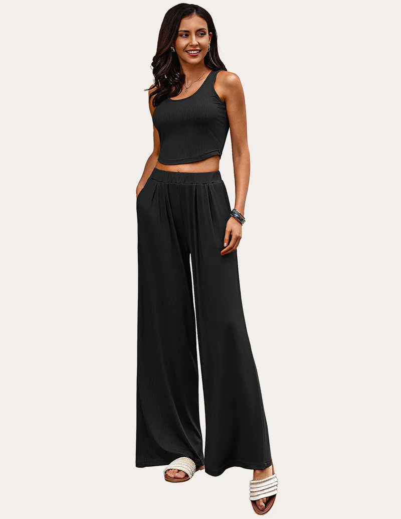 Ekouaer Lounge Ribbed Crop Top Pajama Sets (US Only)