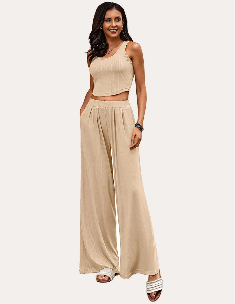 Ekouaer Lounge Ribbed Crop Top Pajama Sets (US Only)