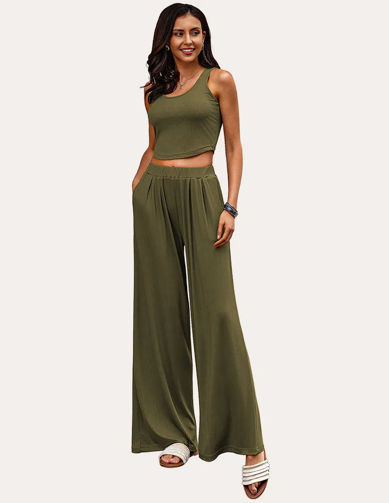 Ekouaer Lounge Ribbed Crop Top Pajama Sets (US Only)