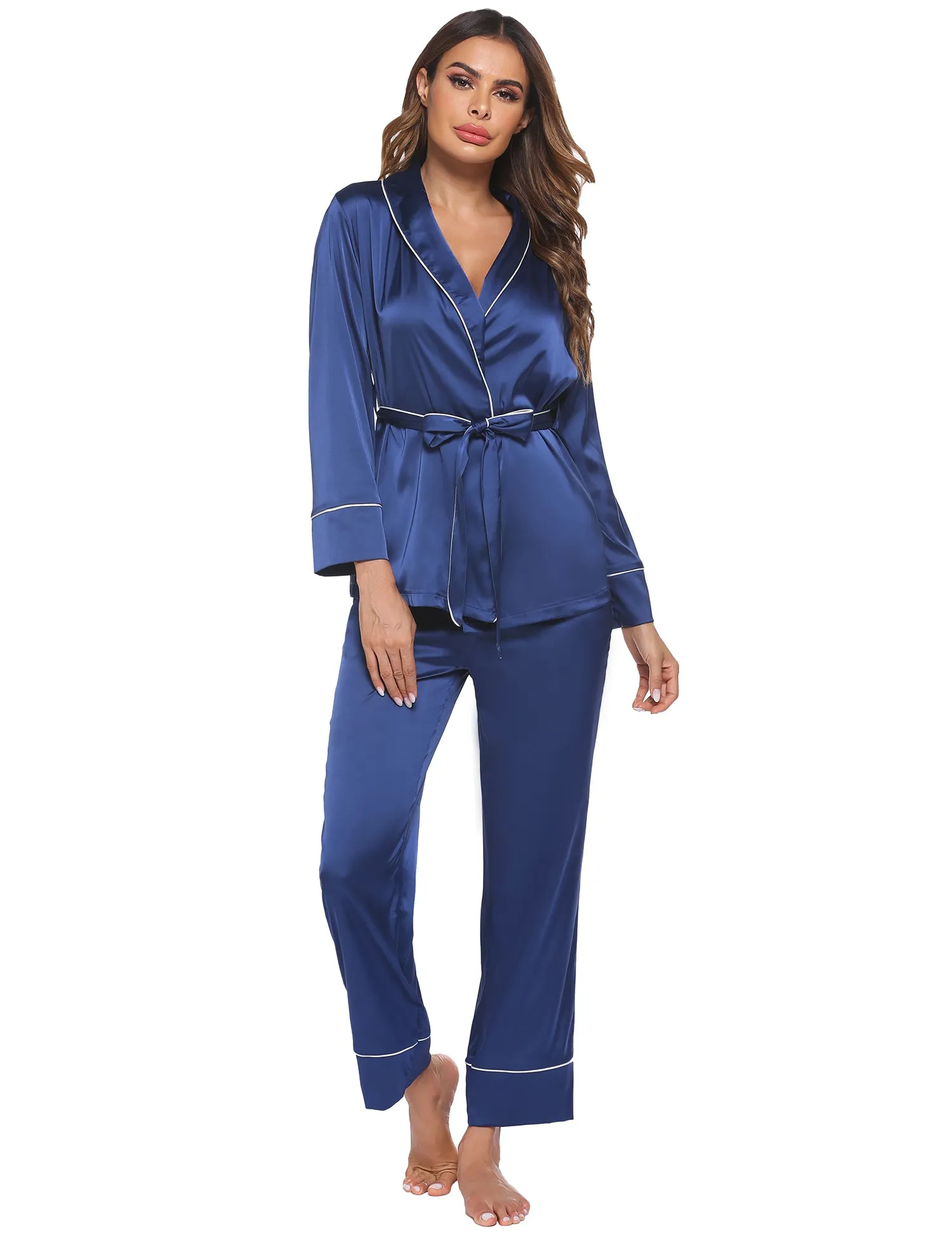 Ekouaer Satin Long Sleeve Pajamas Set (US Only)