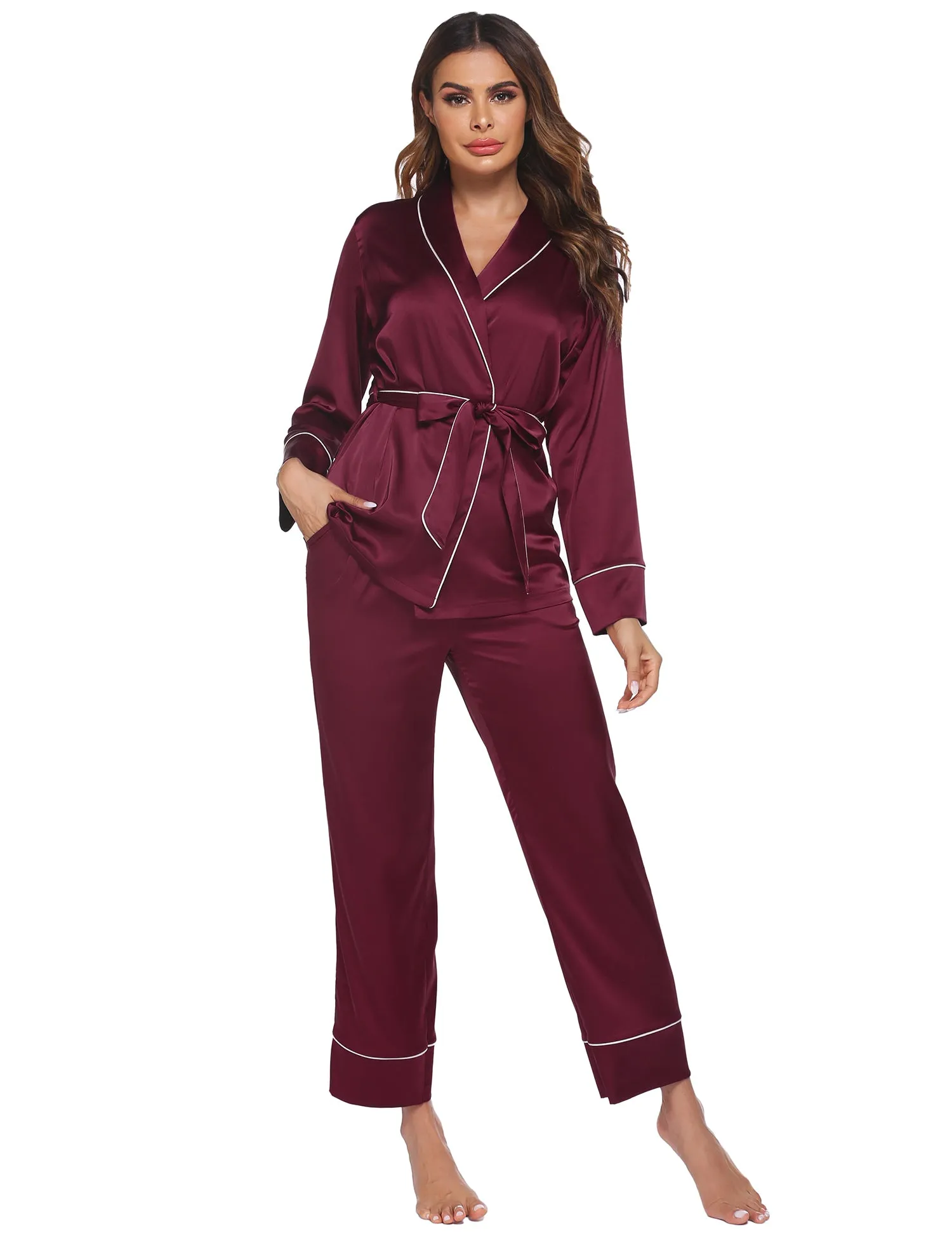 Ekouaer Satin Long Sleeve Pajamas Set (US Only)