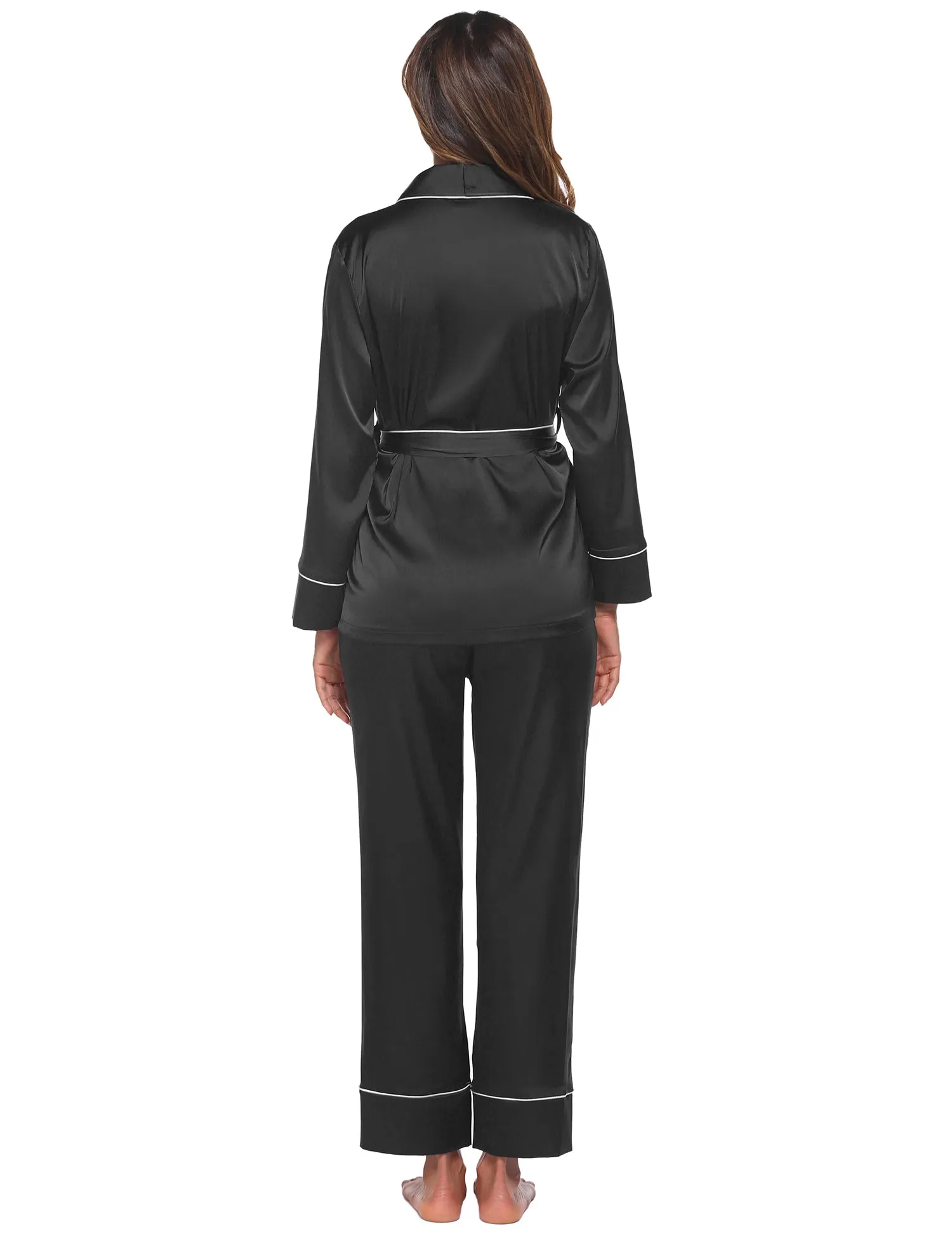 Ekouaer Satin Long Sleeve Pajamas Set (US Only)