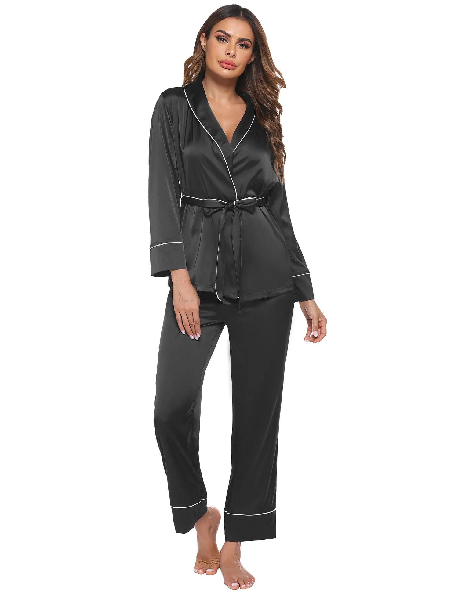 Ekouaer Satin Long Sleeve Pajamas Set (US Only)