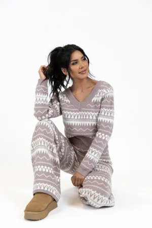 Full Of Charm Mocha and Ivory Fair Isle Lounge Set FINAL SALE