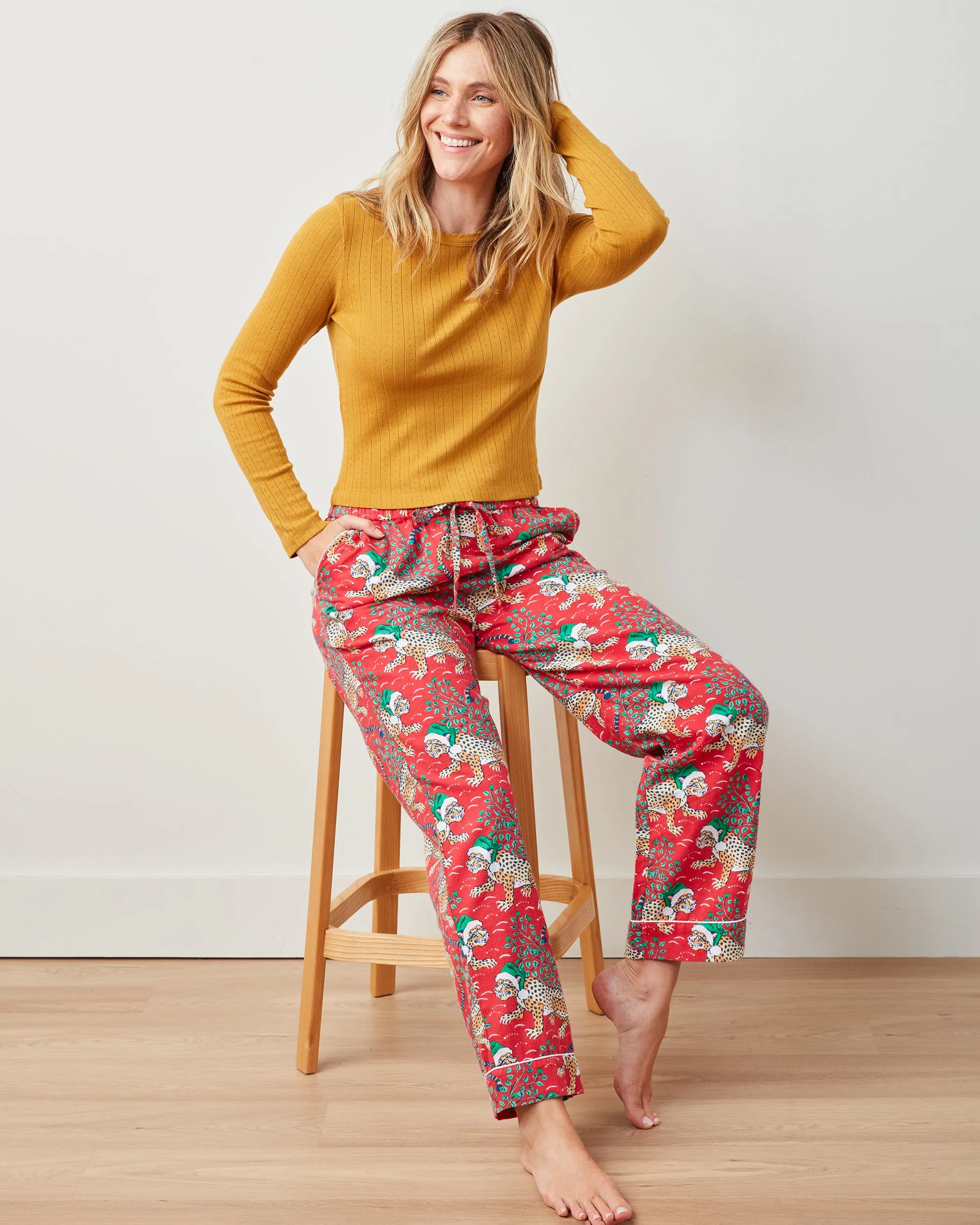 Holly Jolly Bagheera - Petite Lightweight Flannel PJ Pants - Ruby