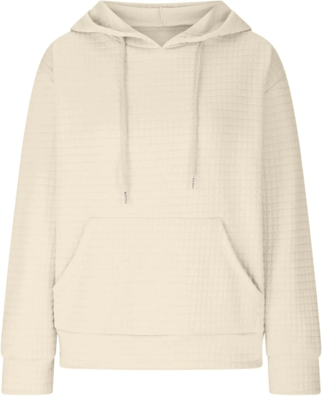 Hoodies for Women Casual Pullover Waffle Long Sleeve Crew Neck Trendy Drawstring Hooded Sweatshirts with Pocket