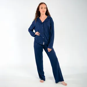 Ladies Button-Up Pajamas - Navy