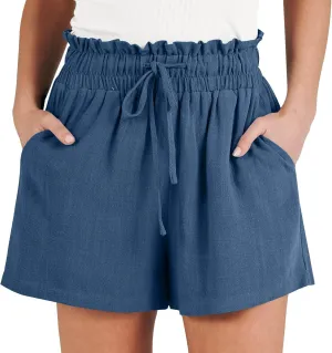 Linen Shorts for Women Summer Casual High Waisted Drawstring Beach Loose Shorts Comfy Fashion Outfits