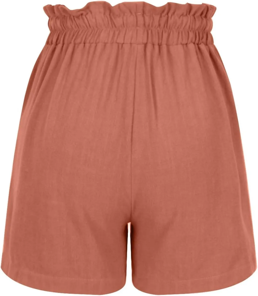 Linen Shorts for Women Summer Casual High Waisted Drawstring Beach Loose Shorts Comfy Fashion Outfits