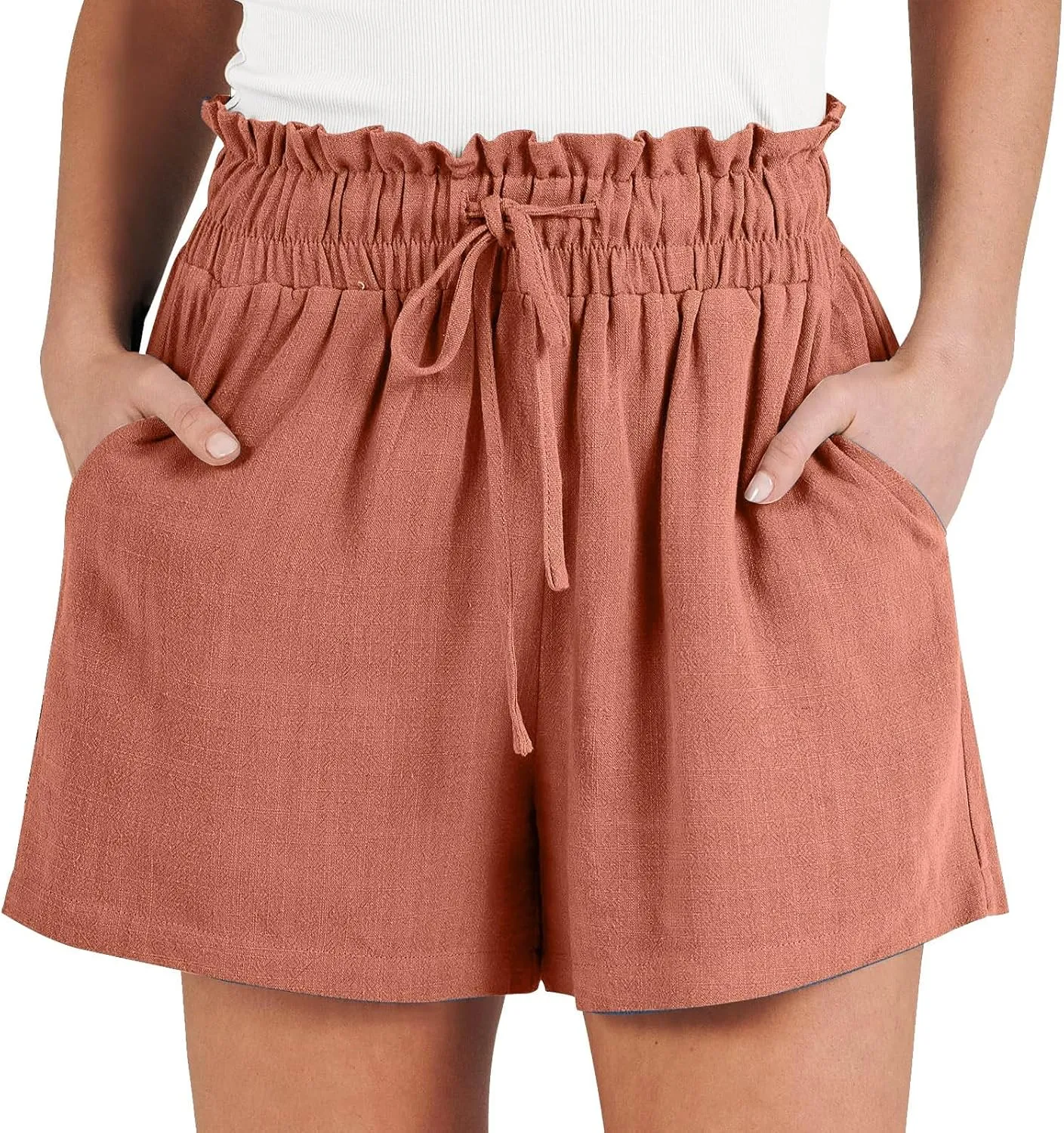 Linen Shorts for Women Summer Casual High Waisted Drawstring Beach Loose Shorts Comfy Fashion Outfits