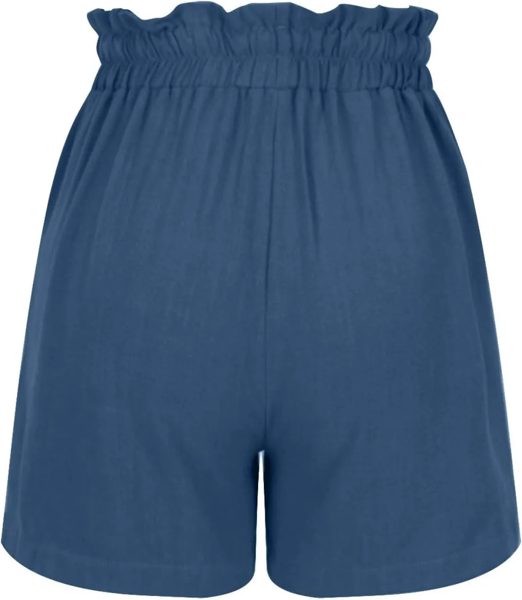 Linen Shorts for Women Summer Casual High Waisted Drawstring Beach Loose Shorts Comfy Fashion Outfits