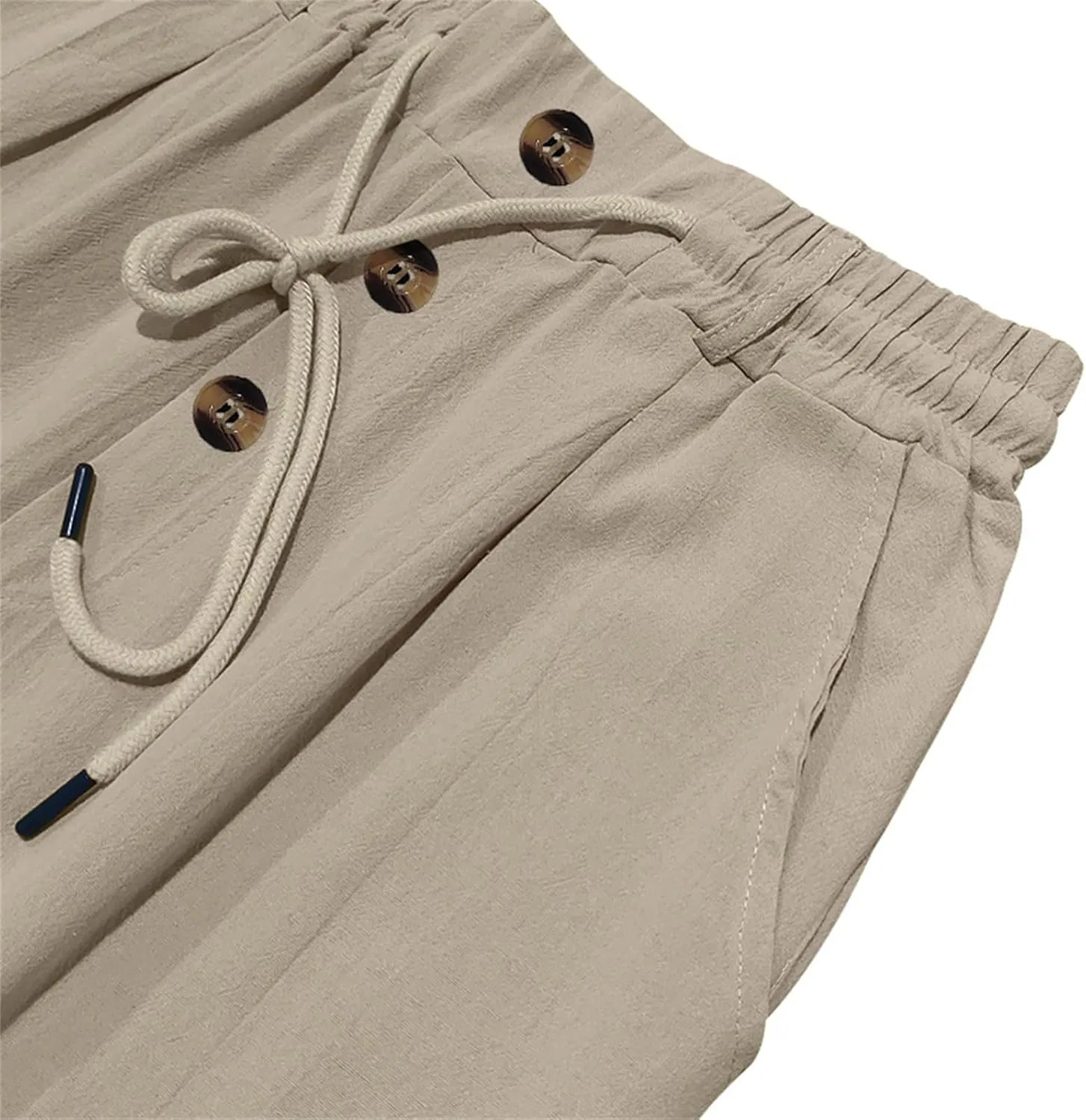 Men's Casual Linen Pants Relaxed Drawstring Thin Trousers Breathable Open Bottom Pants Stylish Simple Baggy Trousers