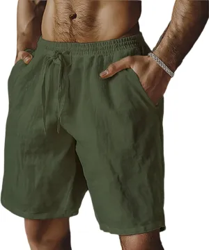Men's Casual Shorts Cotton Elastic Waist Drawstring Shorts Lightweight Summer Beach Shorts 2025