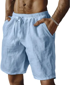 Men's Casual Shorts Cotton Elastic Waist Drawstring Shorts Lightweight Summer Beach Shorts 2025