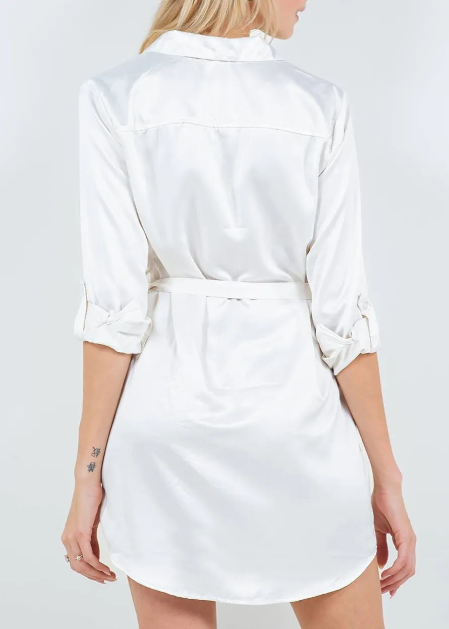 Valera Tie Front Satin Robe Dress
