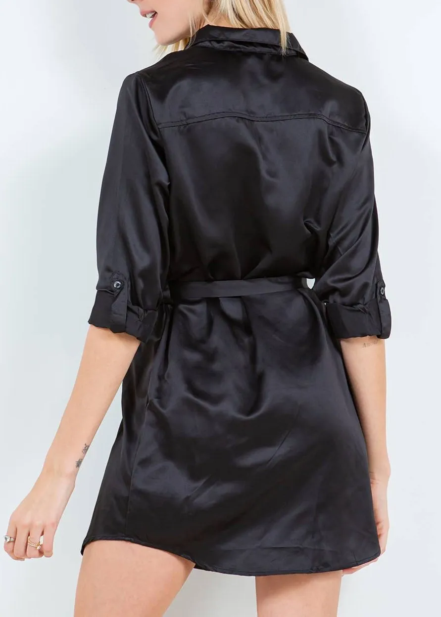 Valera Tie Front Satin Robe Dress